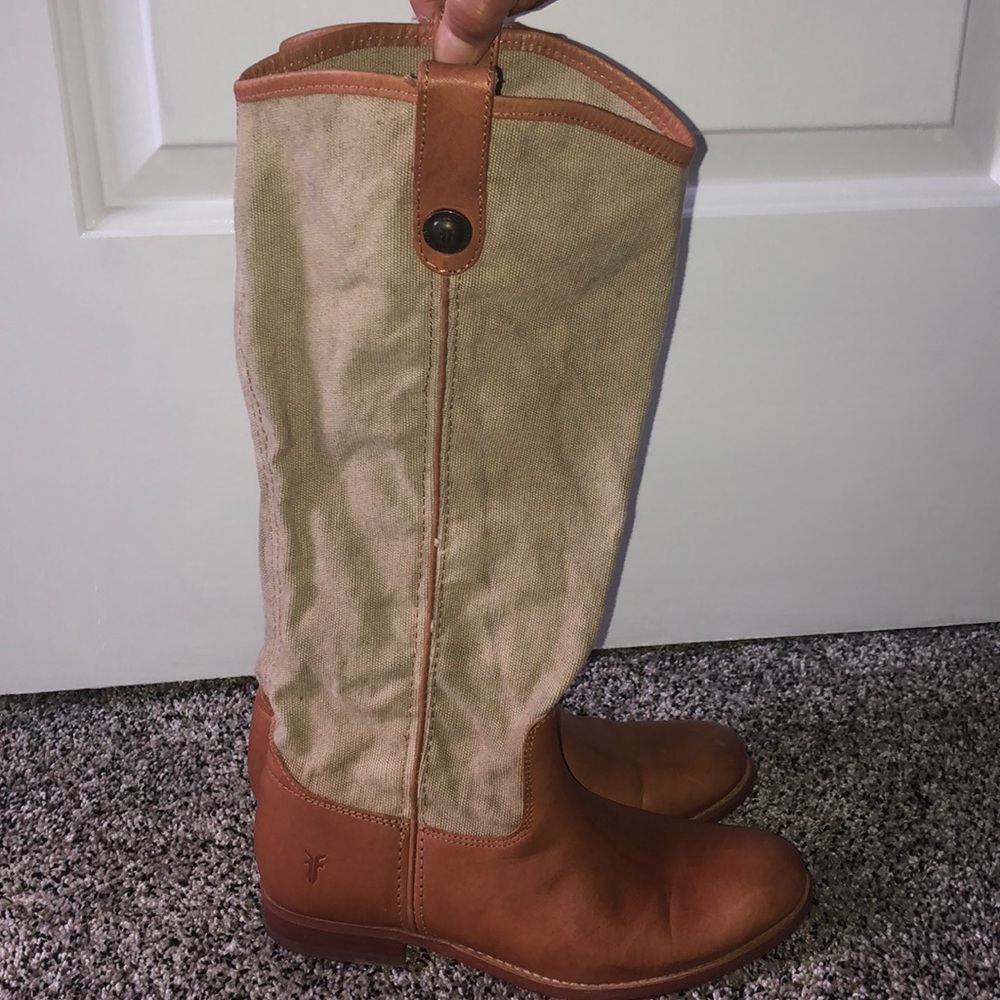 Frye Melissa Button Leather and Canvas Boot